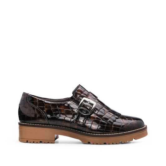 Sapato Salto Raso Mulher Animal Print Castanho