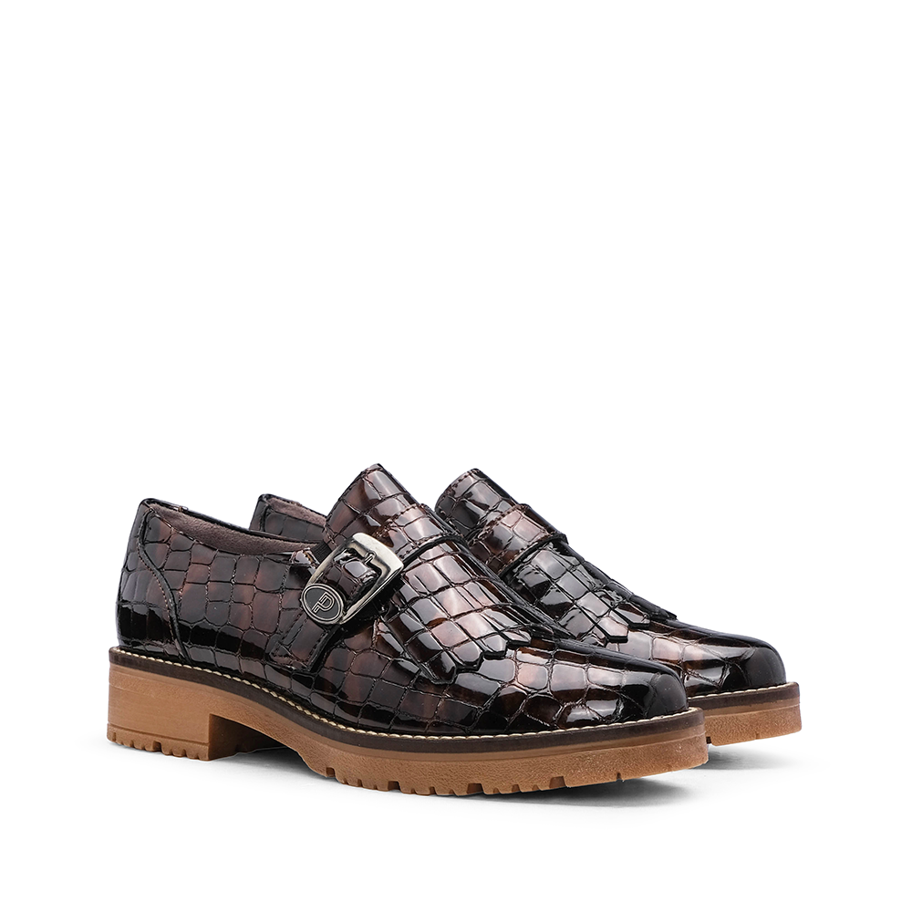 Sapato Salto Raso Mulher Animal Print Castanho