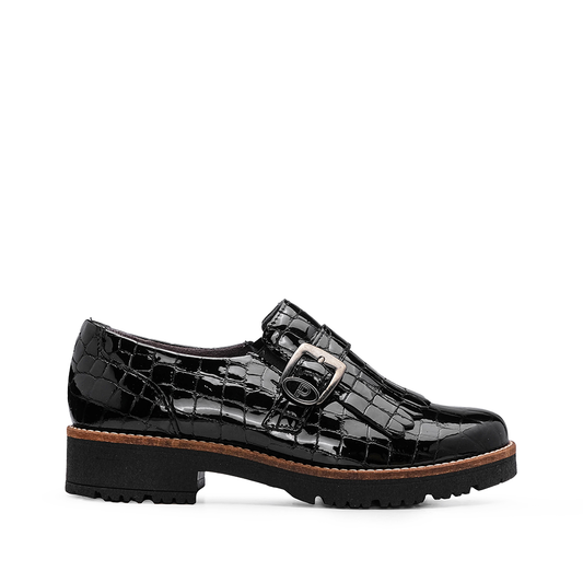 Sapato Salto Raso Mulher Animal Print Preto