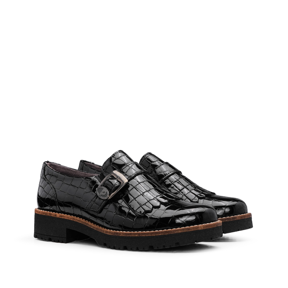 Sapato Salto Raso Mulher Animal Print Preto