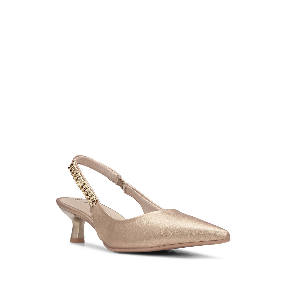 Sapato Salto Médio Mulher Metalizado Dourado