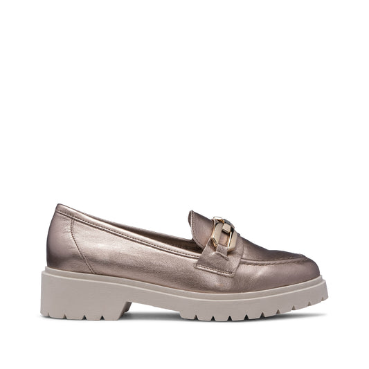 Sapato Salto Raso Mulher Metalizado Bronze