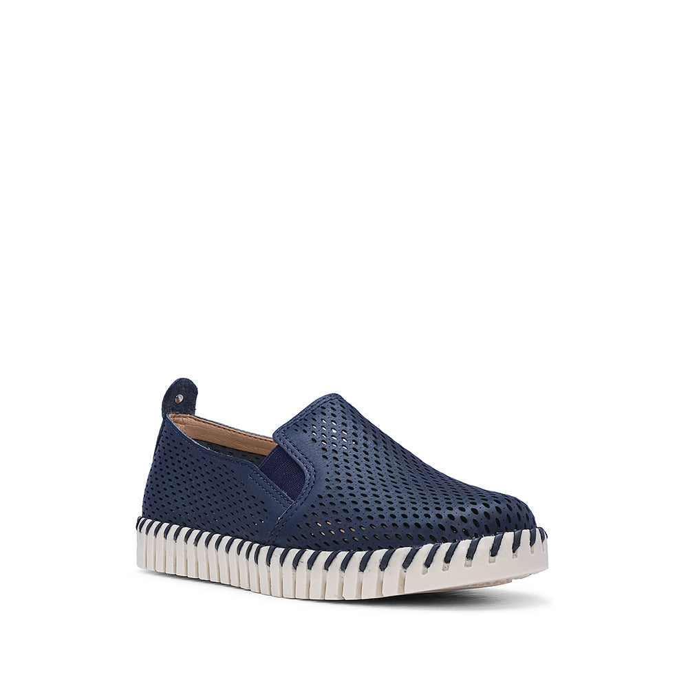Sapato Conforto Mulher Pele Azul Marinho