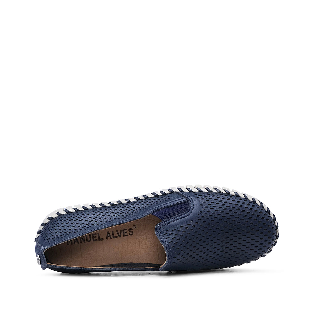 Sapato Conforto Mulher Pele Azul Marinho