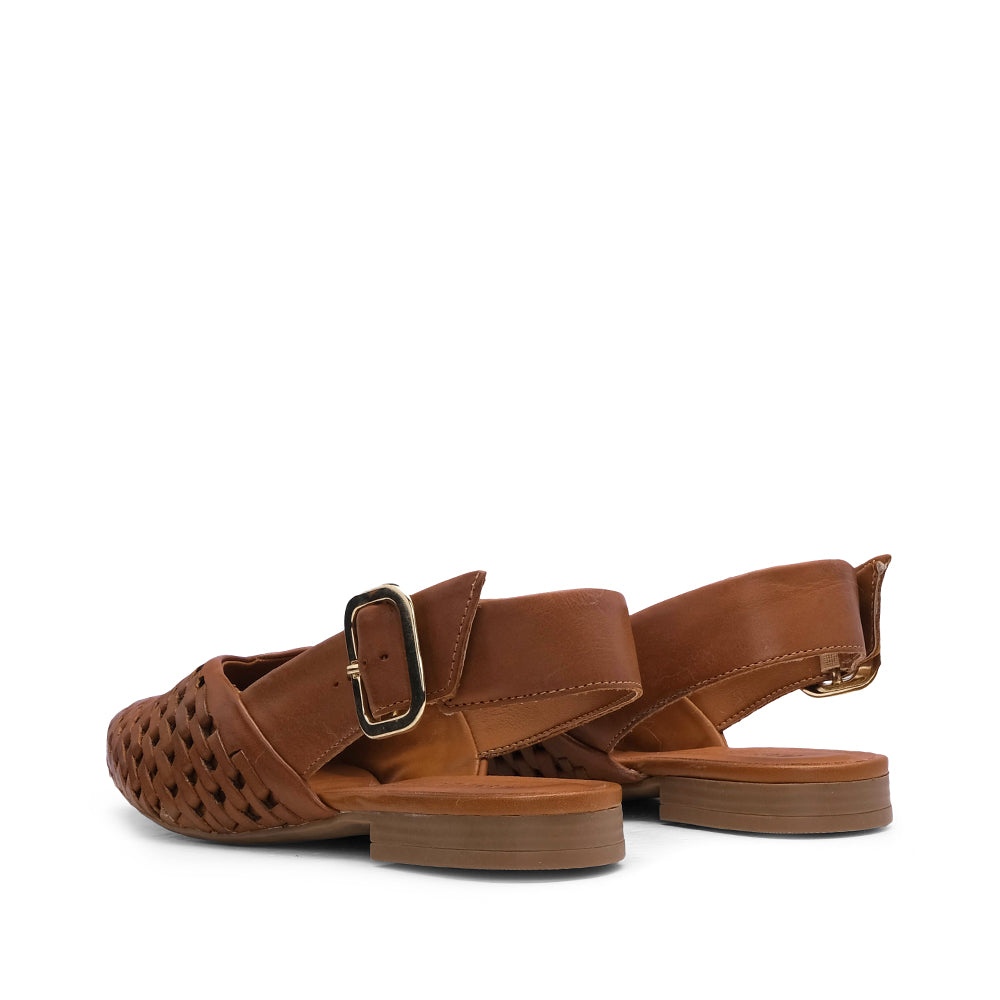 Sapato Salto Raso Mulher Pele Camel