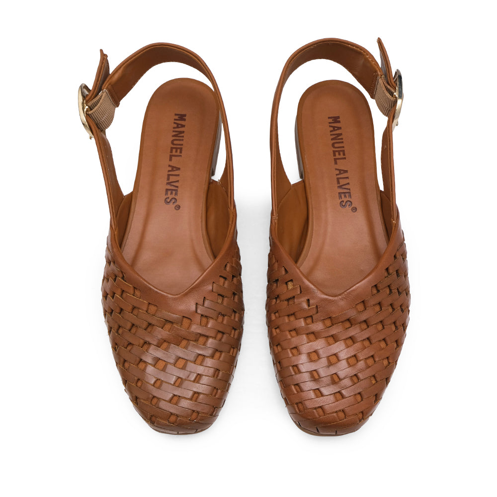 Sapato Salto Raso Mulher Pele Camel