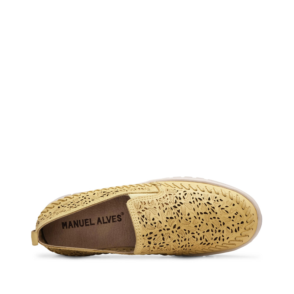 Sapato Salto Raso Mulher Pele Amarelo