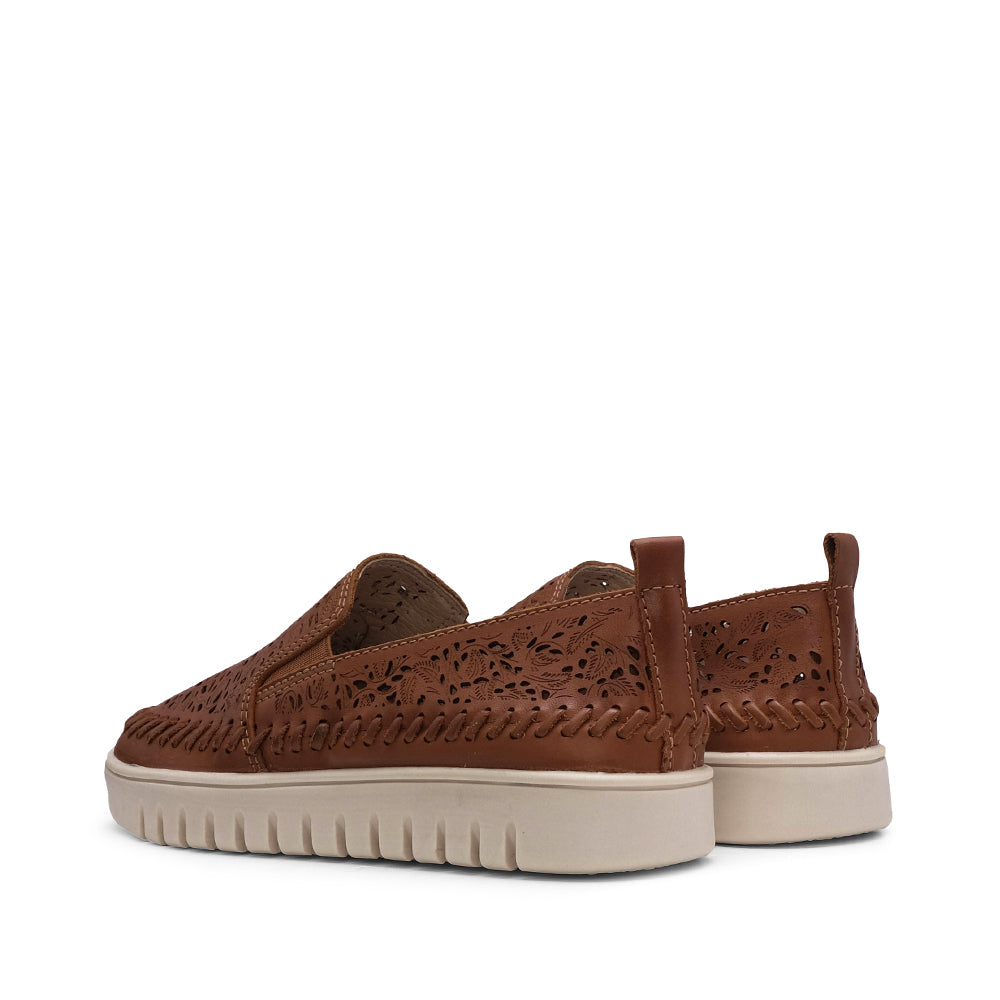 Sapato Salto Raso Mulher Pele Camel