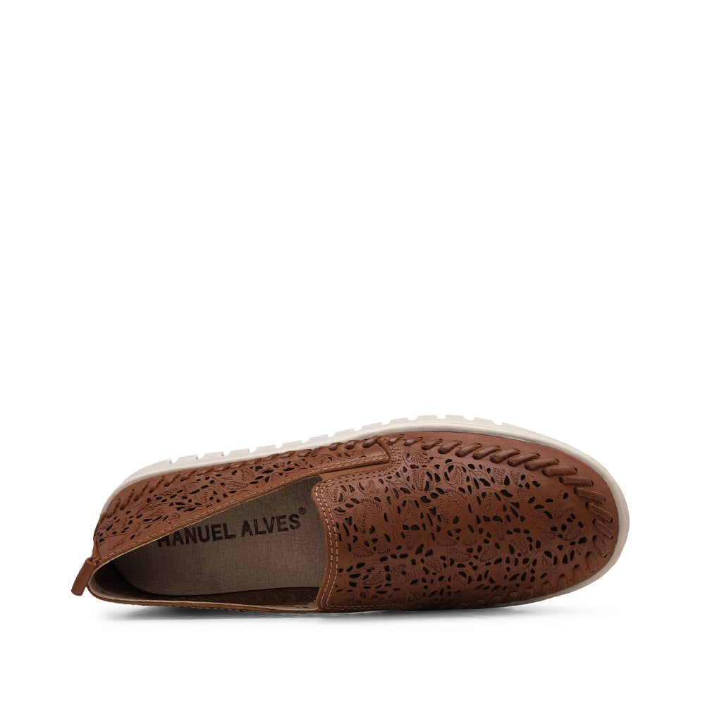 Sapato Salto Raso Mulher Pele Camel