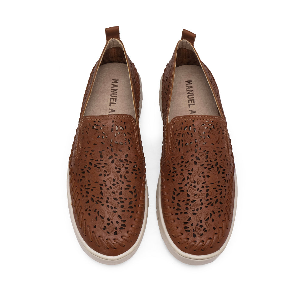 Sapato Salto Raso Mulher Pele Camel