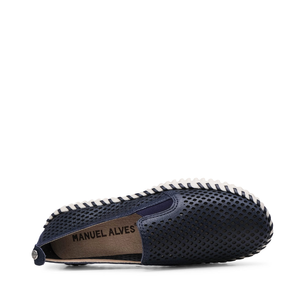 Sapato Salto Raso Mulher Pele Azul Marinho