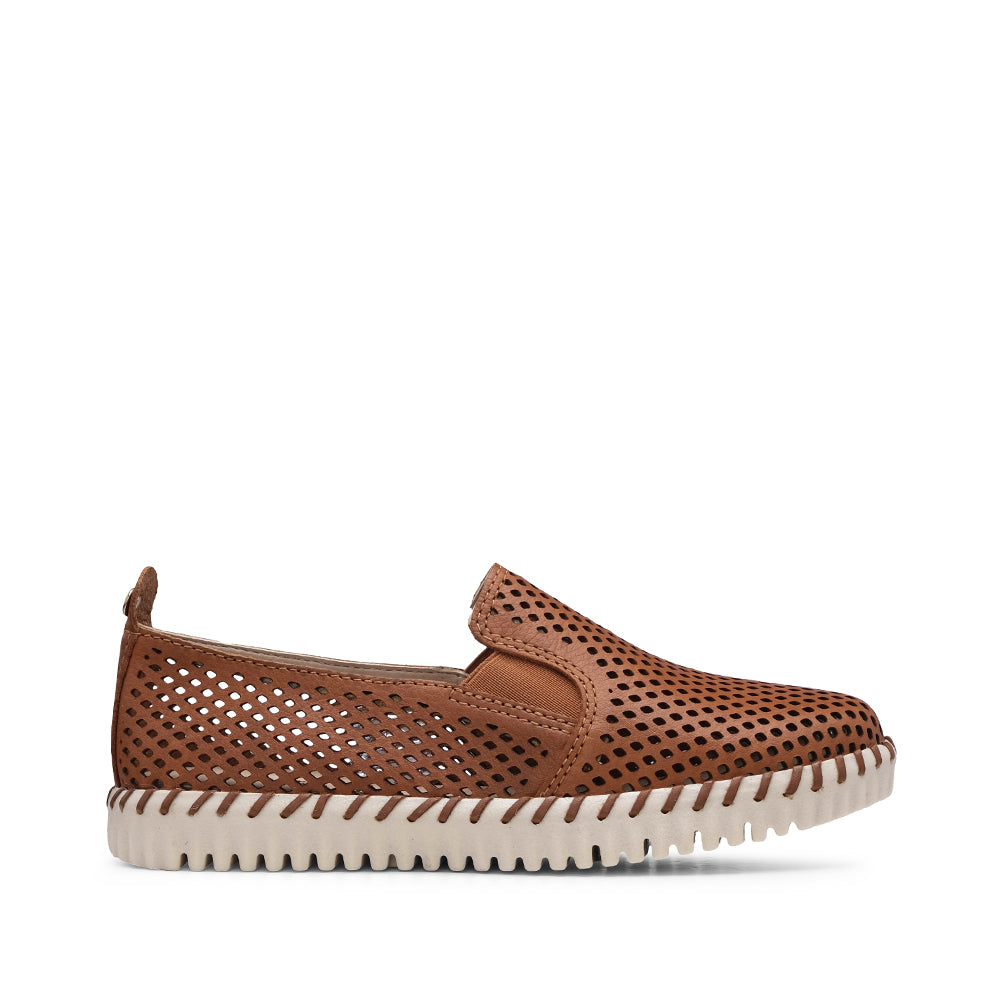 Sapato Salto Raso Mulher Pele Camel