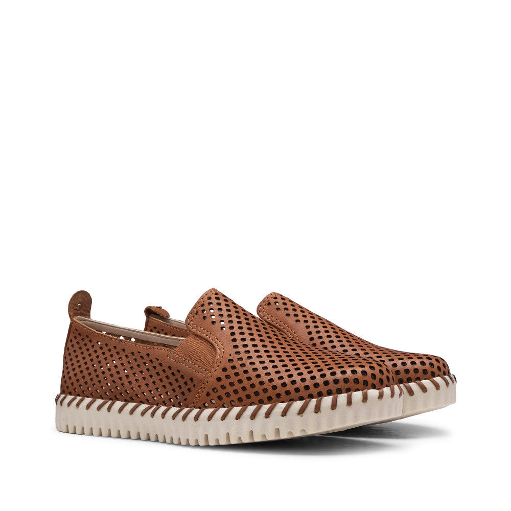 Sapato Salto Raso Mulher Pele Camel