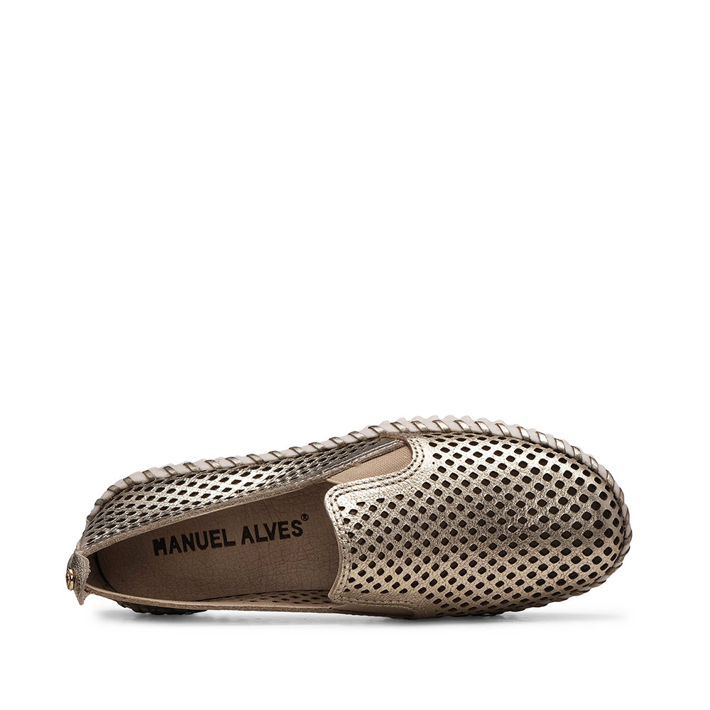 Sapato Salto Raso Mulher Metalizado Dourado
