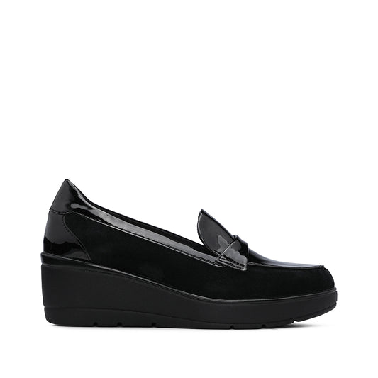 Sapato Salto Cunha Mulher Verniz Preto
