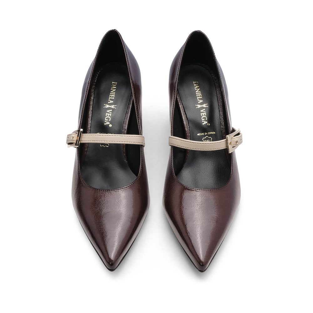 Sapato Salto Médio Mulher Verniz Castanho