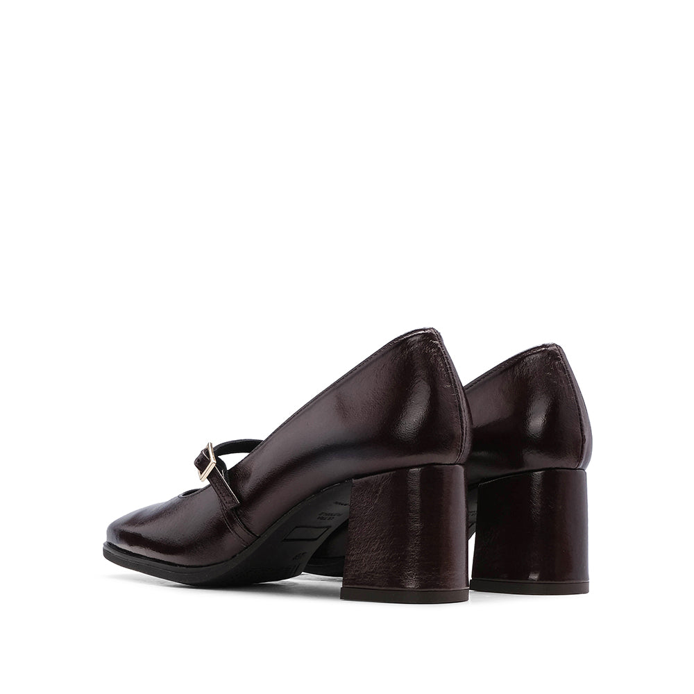 Sapato Salto Médio Mulher Verniz Castanho
