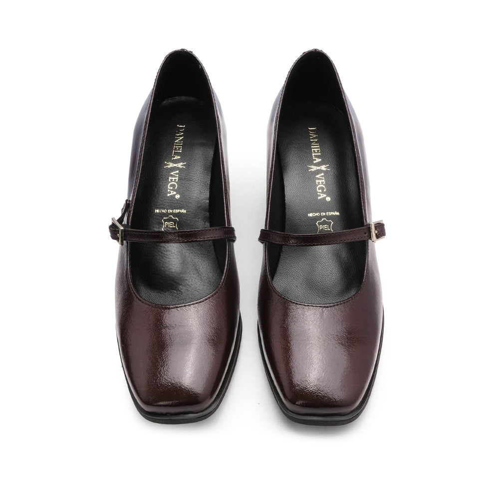 Sapato Salto Médio Mulher Verniz Castanho