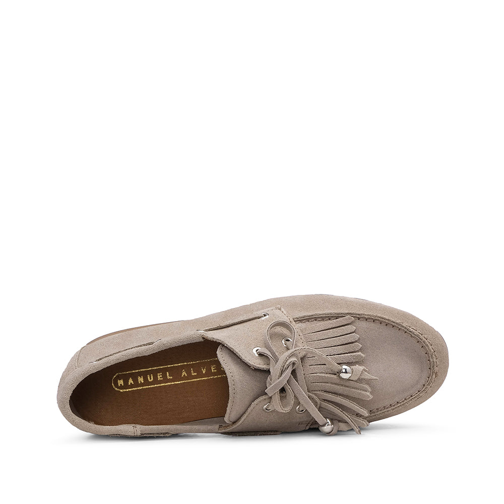 Sapato Mocassim Mulher Camurça Bege