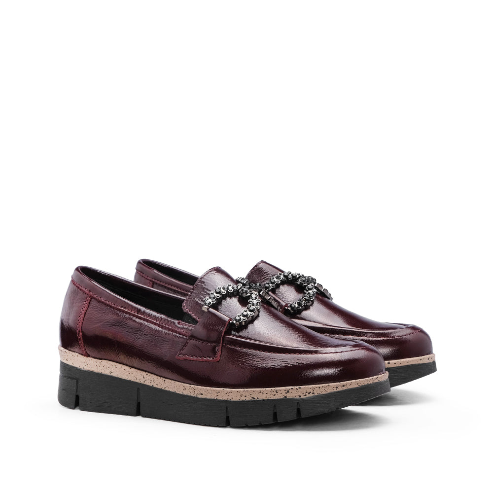 Sapato Salto Cunha Mulher Verniz Bordeaux