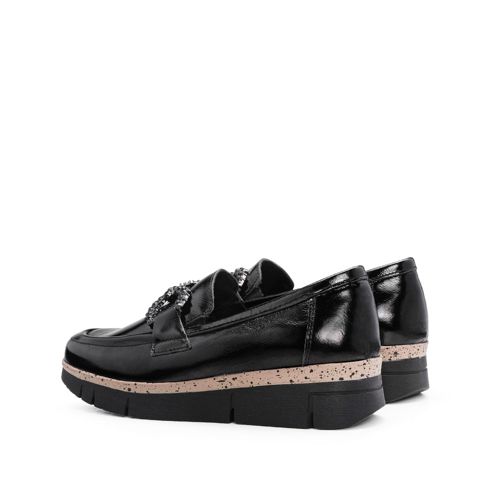 Sapato Salto Cunha Mulher Verniz Preto