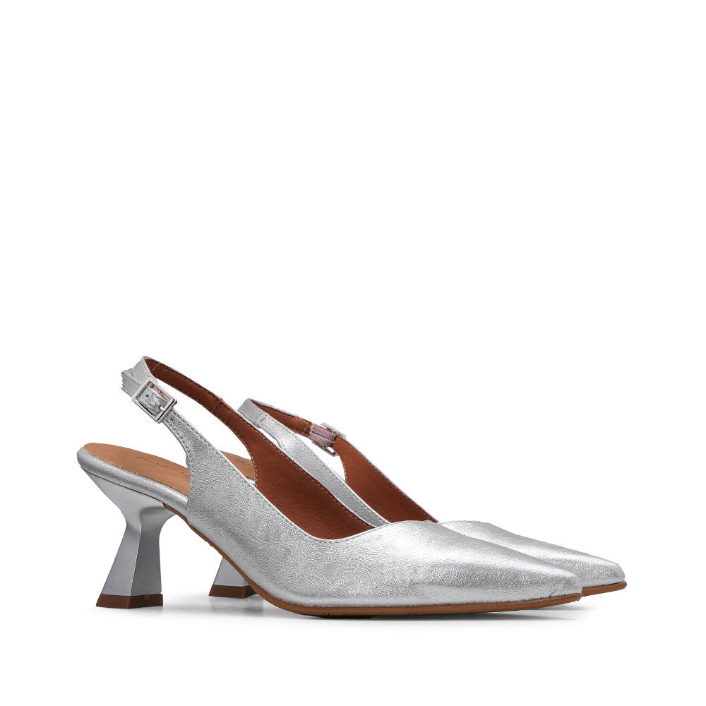 Sapato Salto Alto Mulher Metalizado Prata