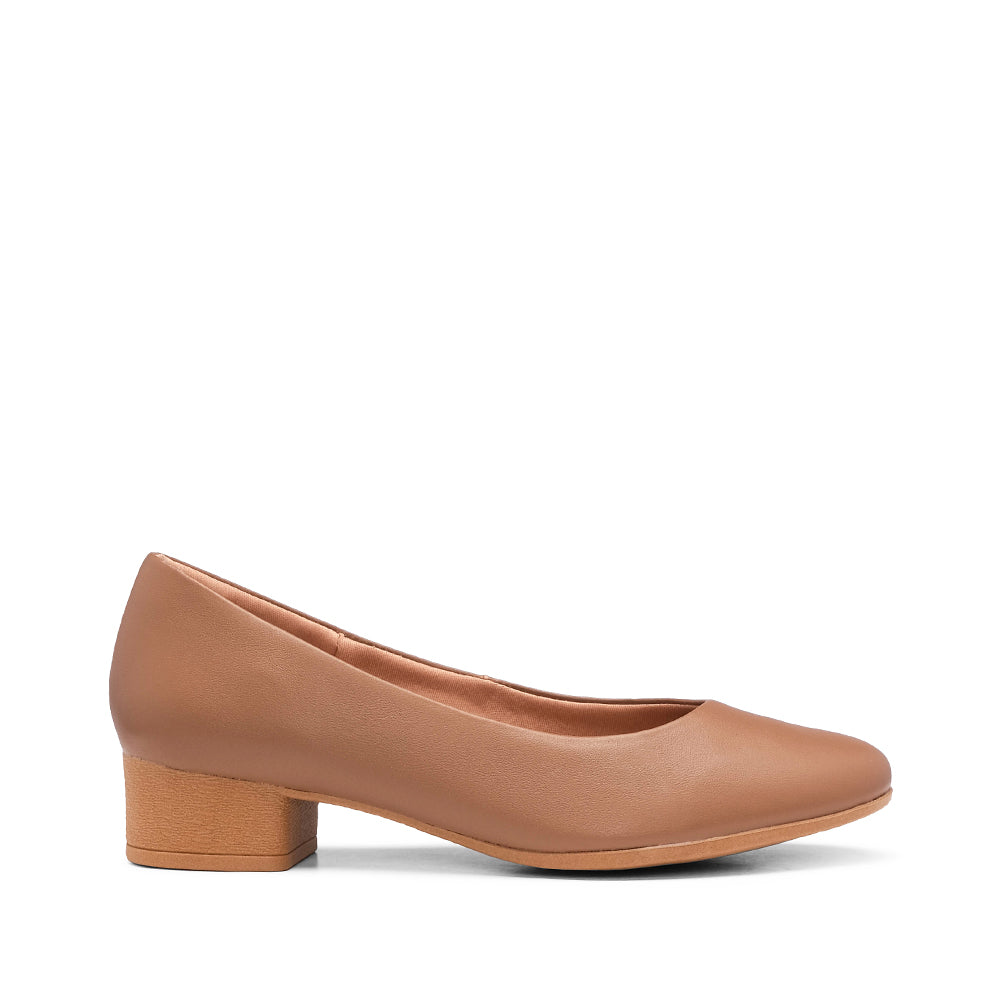 Sapato Salto Raso Mulher Pele Camel