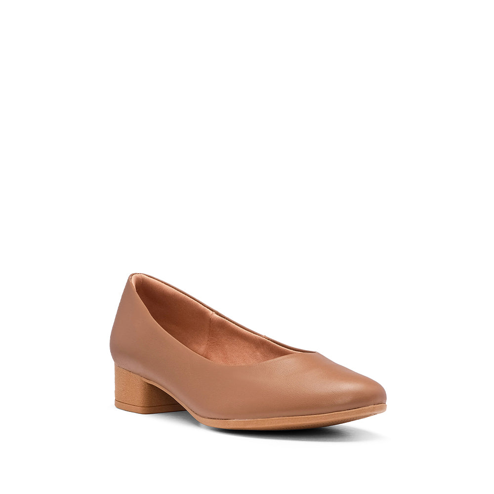Sapato Salto Raso Mulher Pele Camel