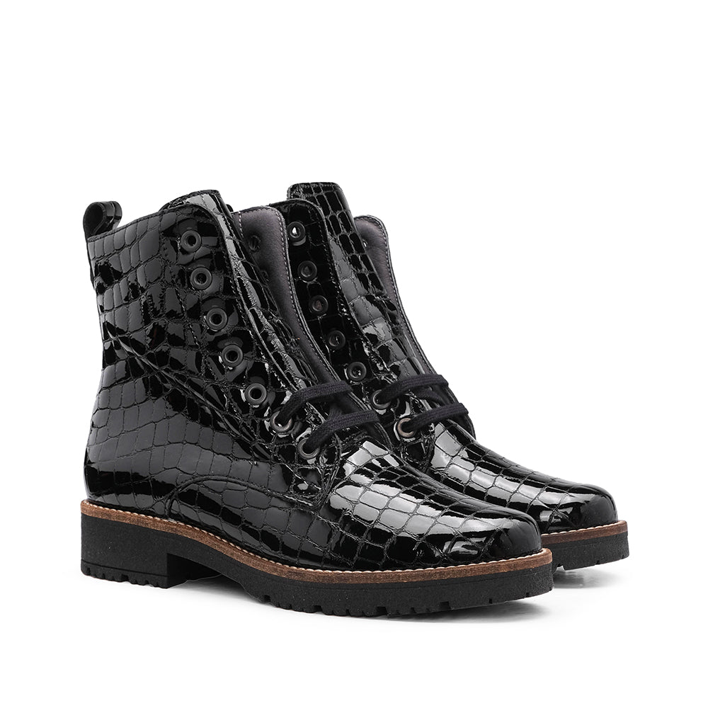 Botim Salto Raso Mulher Verniz Preto