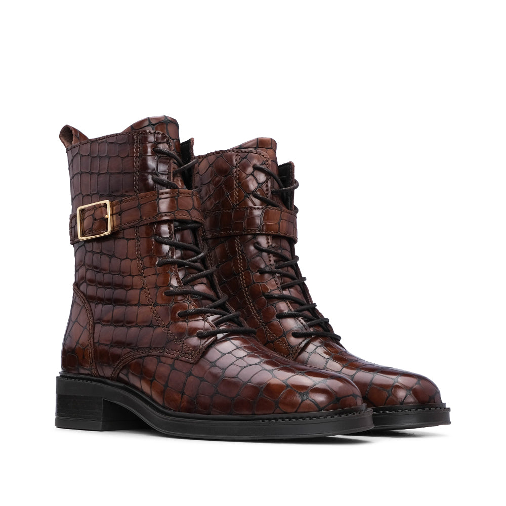 Botim Salto Raso Mulher Animal Print Camel