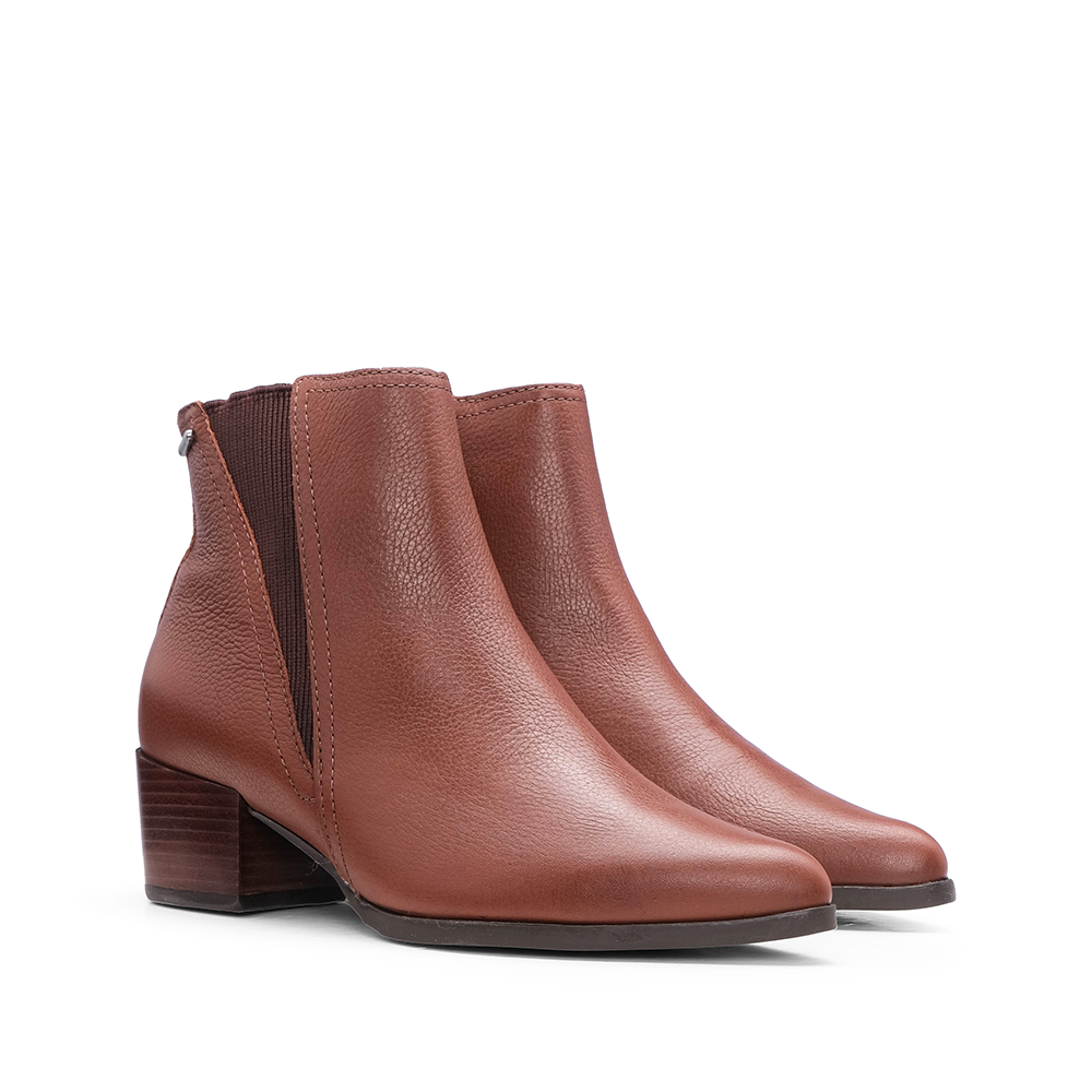 Botim Salto Médio Mulher Pele Cognac