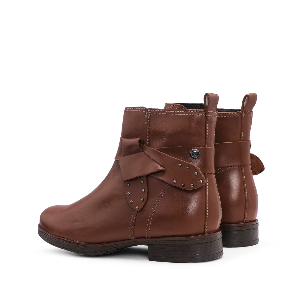 Botim Salto Raso Mulher Pele Cognac