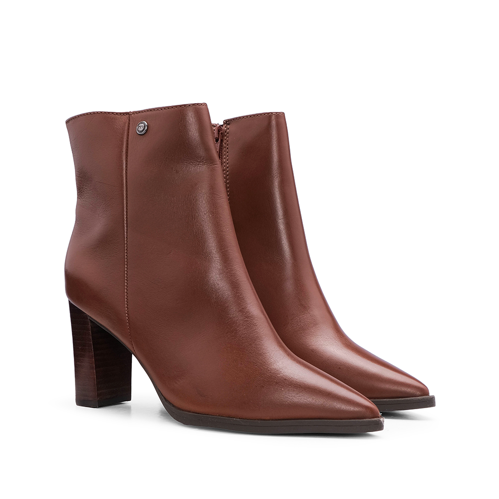 Botim Salto Alto Mulher Pele Cognac