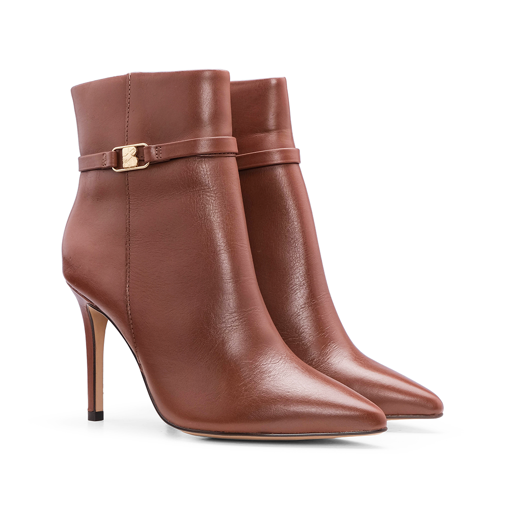 Botim Salto Alto Mulher Pele Cognac