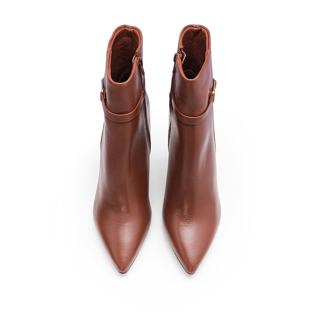Botim Salto Alto Mulher Pele Cognac