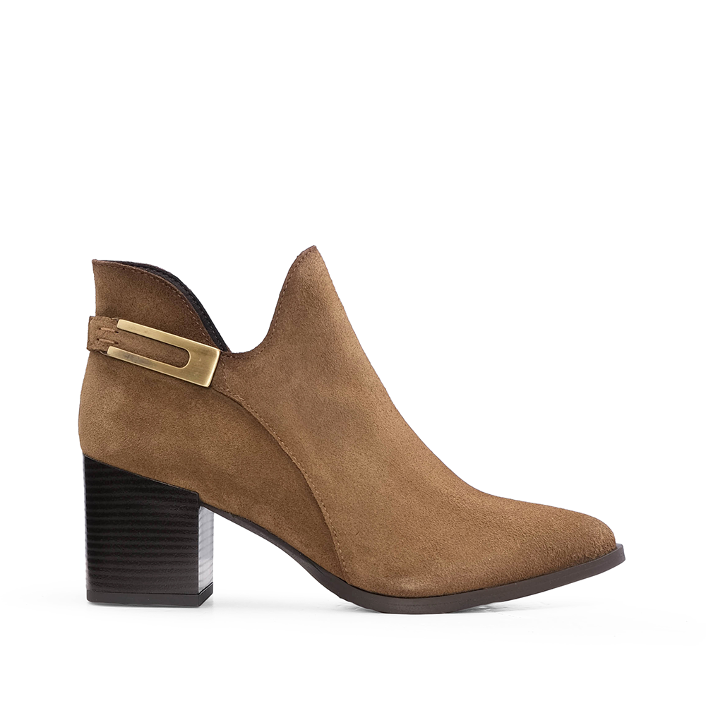 Botim Salto Alto Mulher Camurça Camel