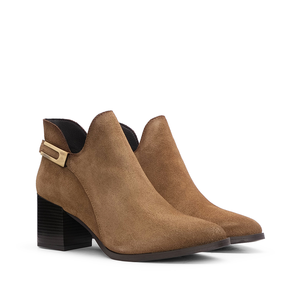 Botim Salto Alto Mulher Camurça Camel