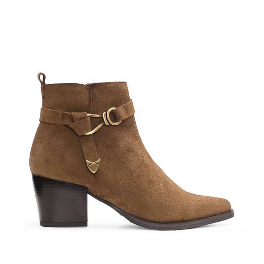 Botim Salto Alto Mulher Camurça Camel