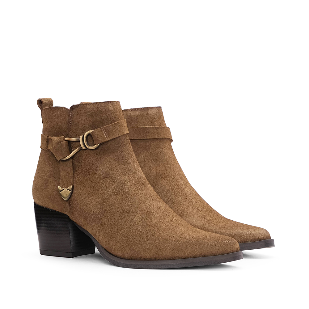 Botim Salto Alto Mulher Camurça Camel