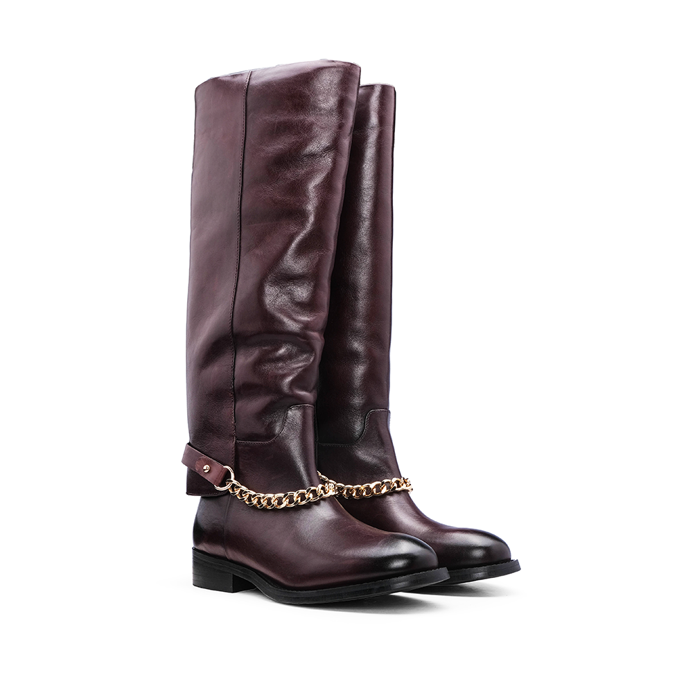 Bota Cano Alto Mulher Bordeaux