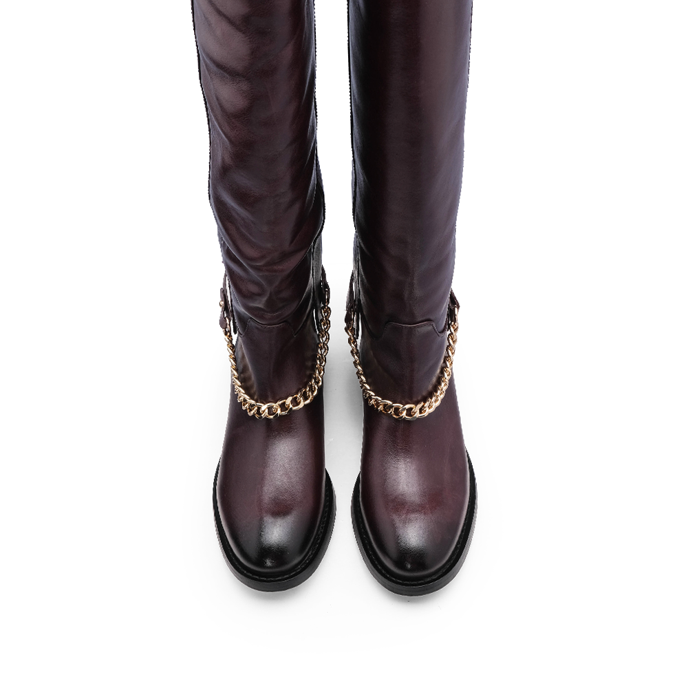 Bota Cano Alto Mulher Bordeaux