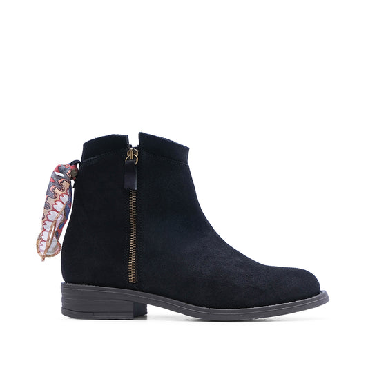 Botim Salto Raso Mulher Camurça Azul Escuro