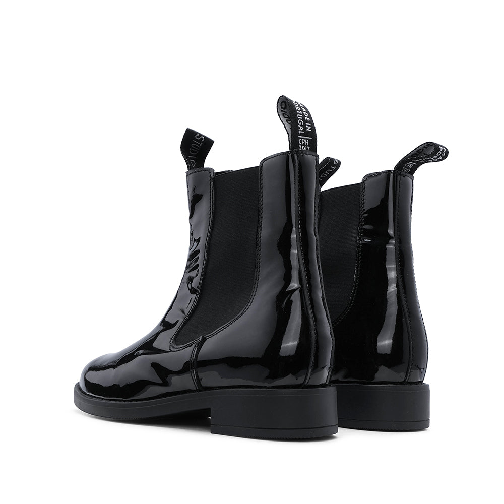 Botim Salto Raso Mulher Verniz Preto