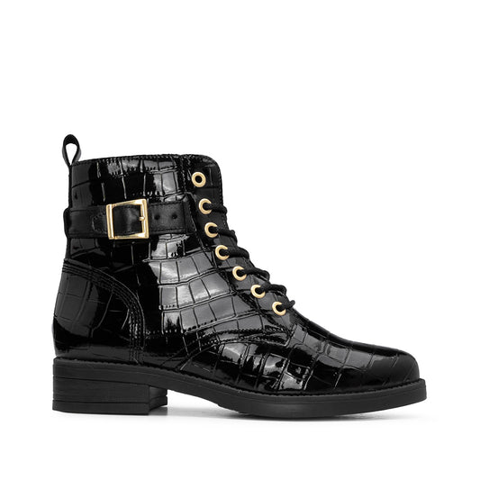 Botim Salto Raso Mulher Animal Print Preto