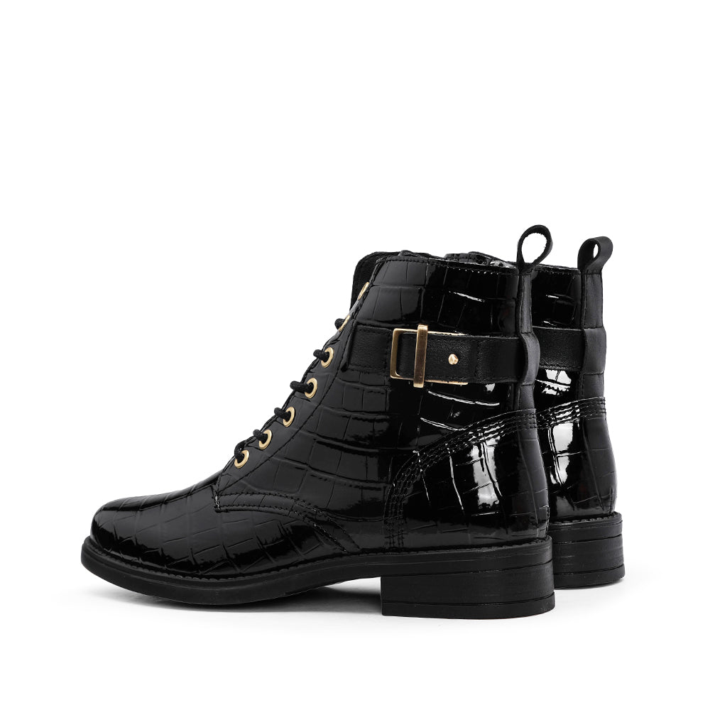 Botim Salto Raso Mulher Animal Print Preto