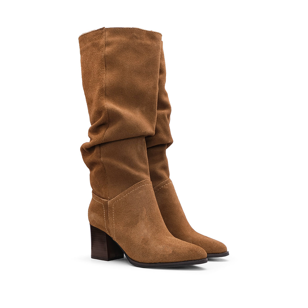 Bota Cano Alto Mulher Camurça Camel