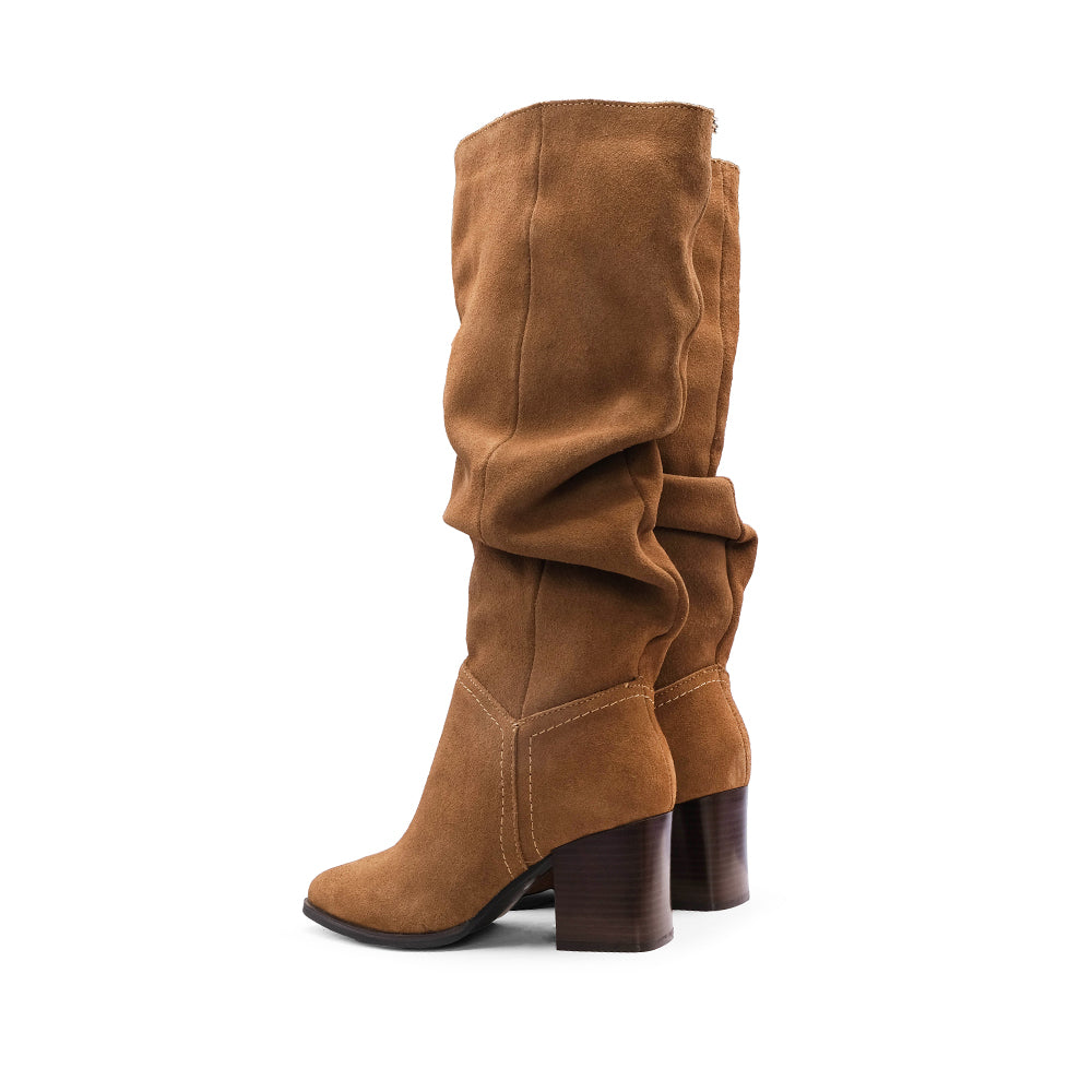Bota Cano Alto Mulher Camurça Camel