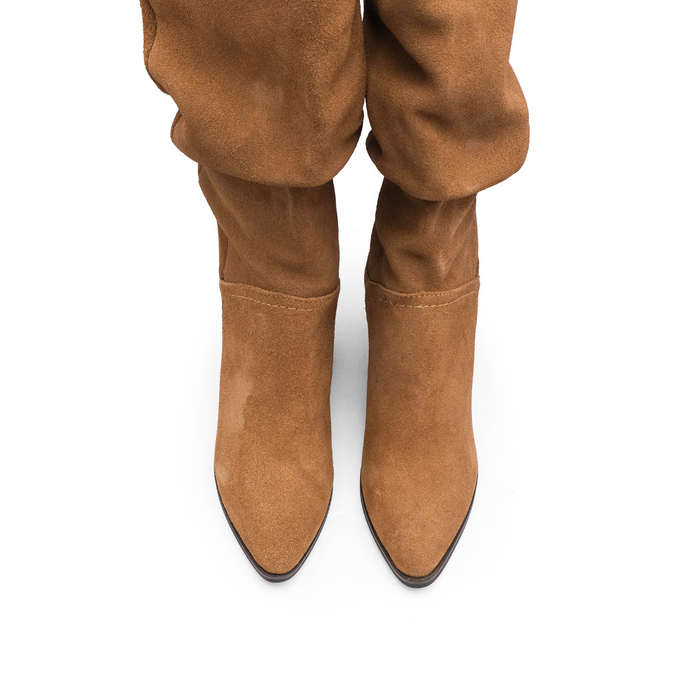 Bota Cano Alto Mulher Camurça Camel