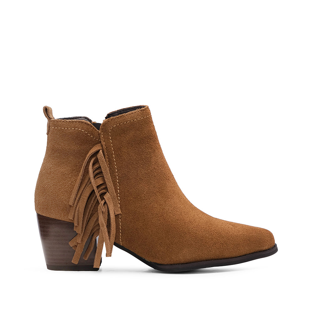 Botim Salto Médio Mulher Camurça Camel