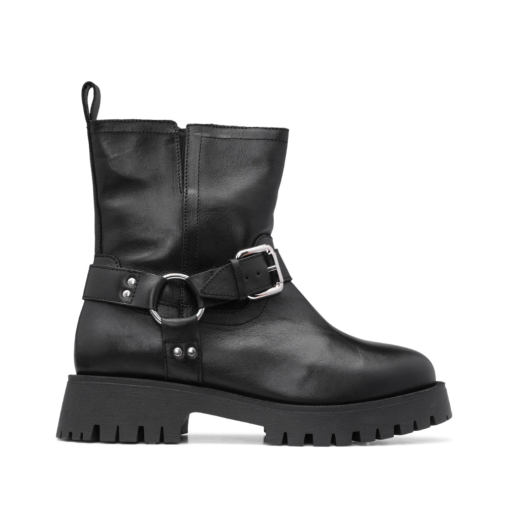 Botim Salto Raso Mulher Pele Preto